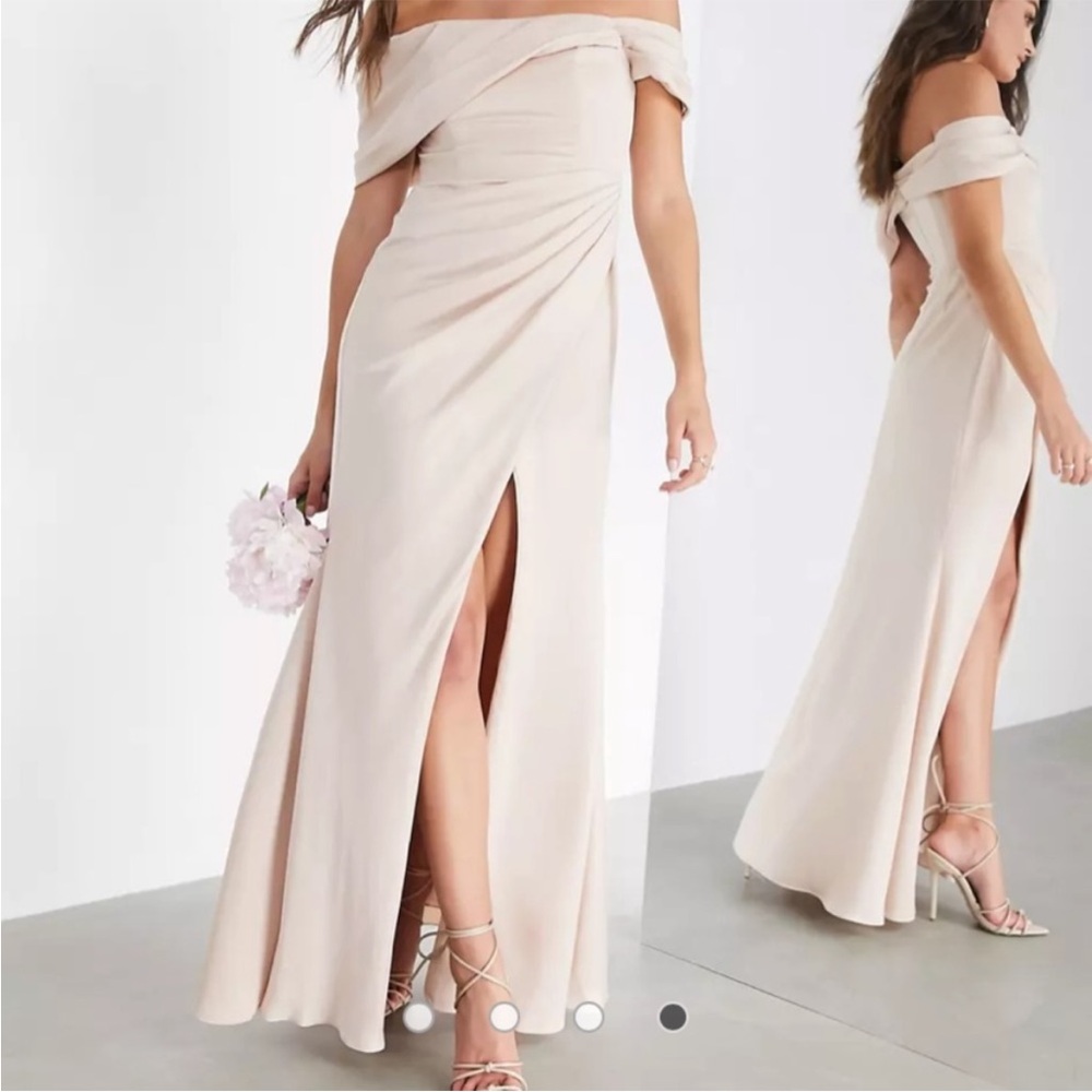 ASOS Edition satin Bardot drape wrap maxi dress